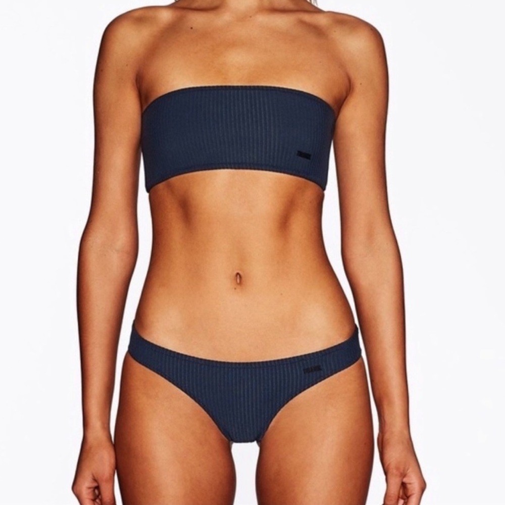 Triangl Neoprene Ribbed Bandeau Bikini in Midnight